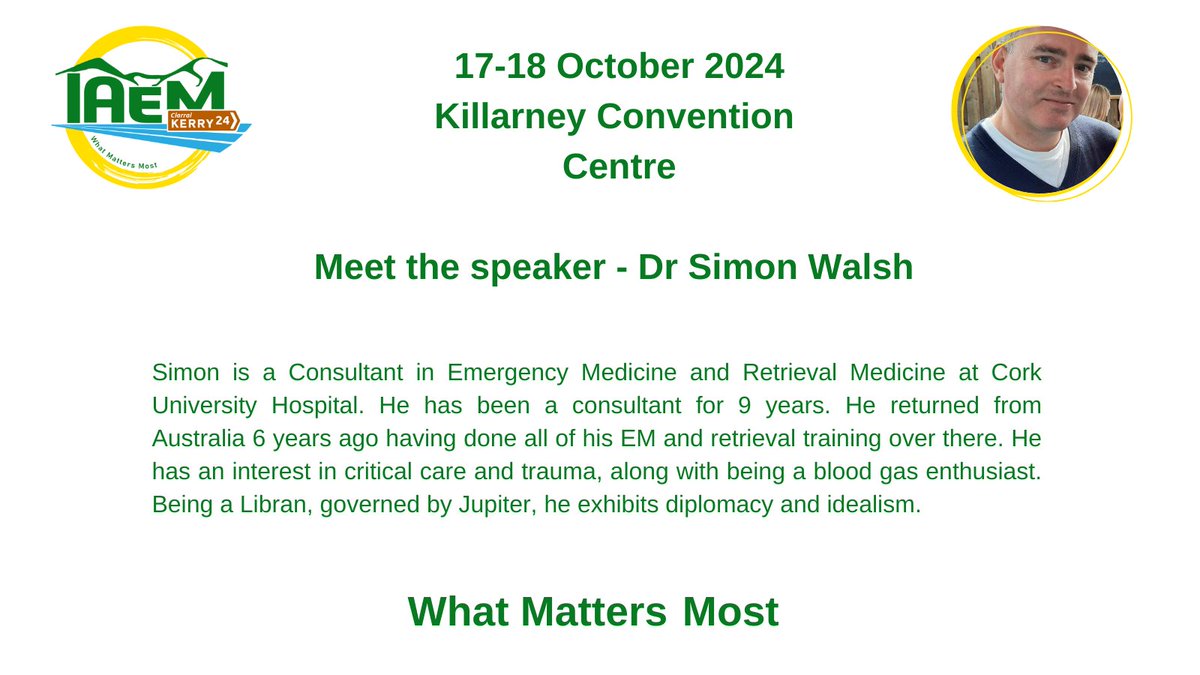AssocEmergMedIE's tweet image. MEET THE SPEAKERS
On Thursday pm at #24IAEM we will be considering life milestones in EM with Drs Simon Walsh, Mark Doyle, Emily O'Conor and Cormac Mehigan among the speakers discussing #WhatMattersMostEM
Registration: bit.ly/4dkj1a3
More info: bit.ly/3XlYagO