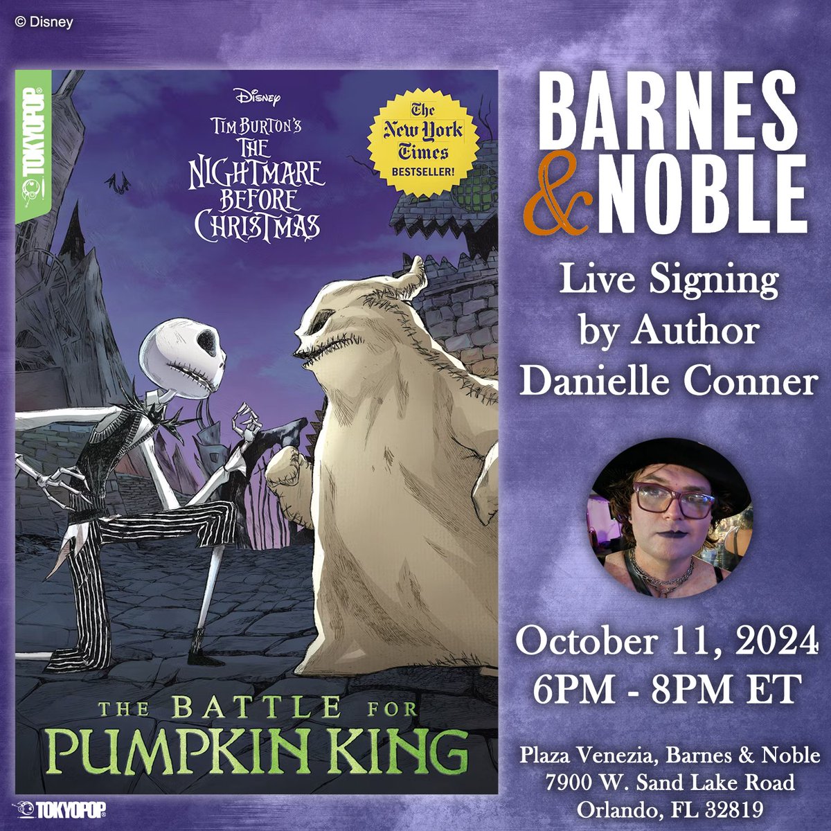 TOKYOPOP's tweet photo. Celebrating the eerie month of October, Danielle Connor, the author of Disney Tim Burton's The Nightmare Before Christmas - The Battle for Pumpkin King Manga, is doing a live signing at the Barnes & Noble in Plaza Venezia, FL!

The event starts today, October 11th, starting at 6 PM!

View more details: https://t.co/kTmJdSa4SD