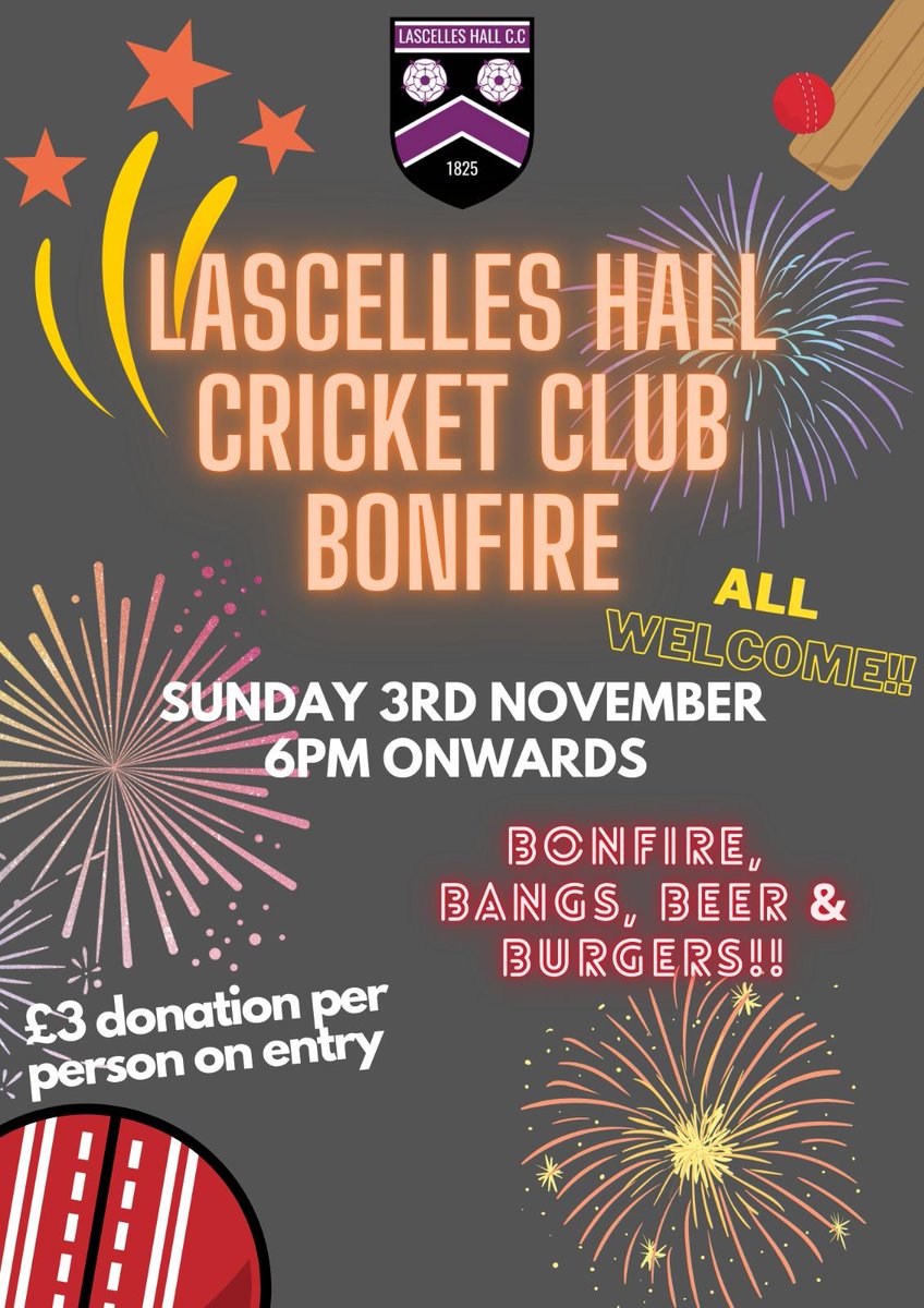 Nearly that time of year again, join us for bonfire night celebrations Sunday 3rd November from 6pm!!
