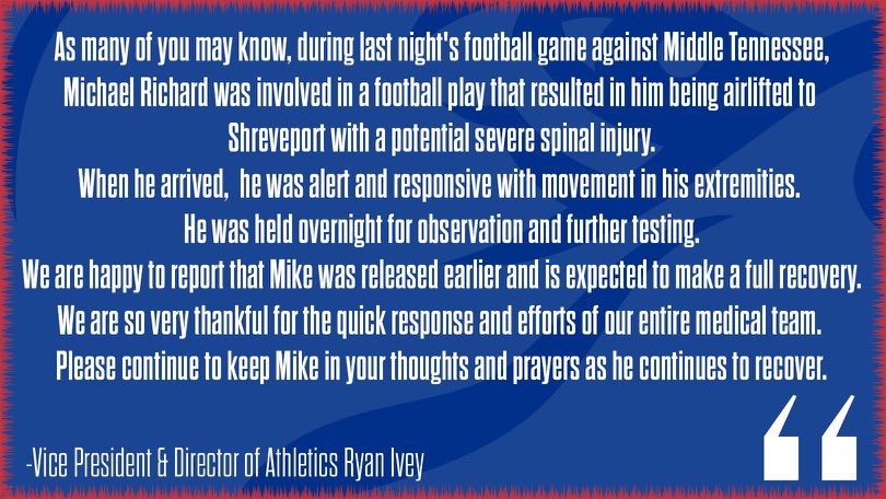 An update on Michael Richard’s injury