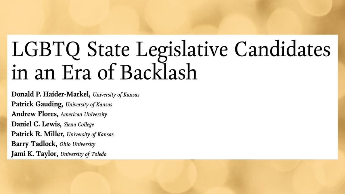 In honor of LGBT History Month, read this article!

"...the evidence suggests that even in a period of anti-LGBTQ backlash, LGBTQ candidates are not facing new/significant electoral hurdles when they run for state legislative seats."

Now free access: bit.ly/4dJiWMp