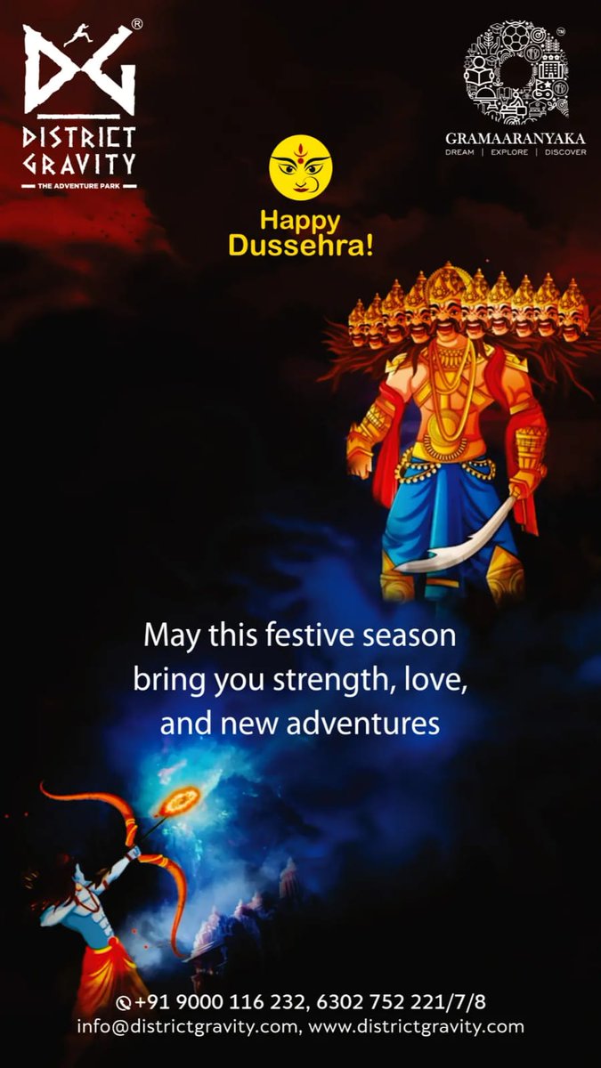 DistrictGravity's tweet photo. District Gravity Wishes You a Happy Dussehra!
May the festival of Dussehra bring victory, joy, and prosperity into your life.
Celebrate the triumph of good over evil & embrace new adventure
#HappyDussehra #DistrictGravity #CelebrateWithUs #FestivalOfVictory #AdventureAwait https://t.co/i17kXiU1Rg
