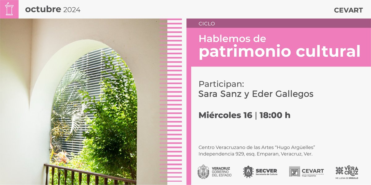 Te invitamos al conversatorio Hablemos de patrimonio, en esta ocasión tendremos como invitados a Sara Sanz y Eder Gallegos, ambos son investigadores de temas relacionados con historia, fortificaciones y patrimonio arquitectónico edificado. 
📆 Miércoles 16 de octubre.
⏰ 18 hrs.