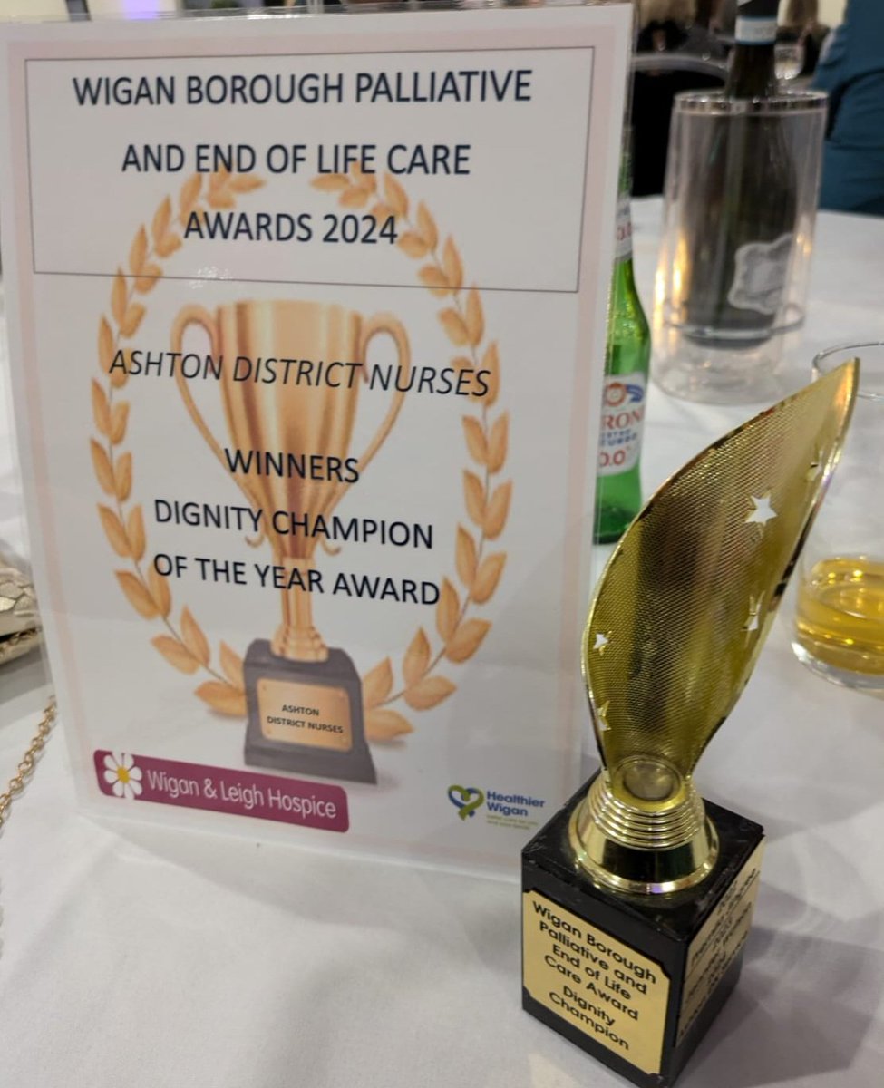 WWLDistNursing's tweet photo. A massive congratulations to The Ashton District Nursing Team who have just won the Dignity Champion of the Year Award in the Wigan Borough Palliative and End of Life Care awards.  Very well deserved ❤️🏆 #wwlnhs #wwlcommunityservices https://t.co/lqhGDiPrj0