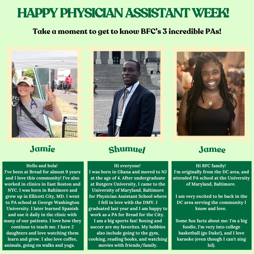 Happy Physician Assistant Week! At BFC, we're incredibly grateful to work with and learn from our 3 amazing PAs. Jamie, Shumuel, and Jamee, thank you for all that you do to support our patients and community. Now, take a moment and get to know them!  
#ThankYouPAs #PatientCare