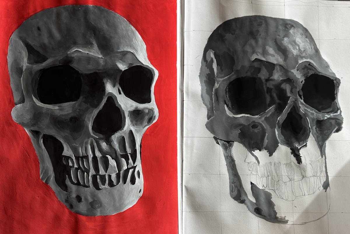 ArtDesignTech_'s tweet photo. Our excellent S3 Art pupils have completed their skull project. The focus was on recognising tone to create form, accuracy in observation and acrylic painting techniques 👏🏻 👏🏻 well done to everyone!! @MackieAcademy https://t.co/YQMaAbwOIu