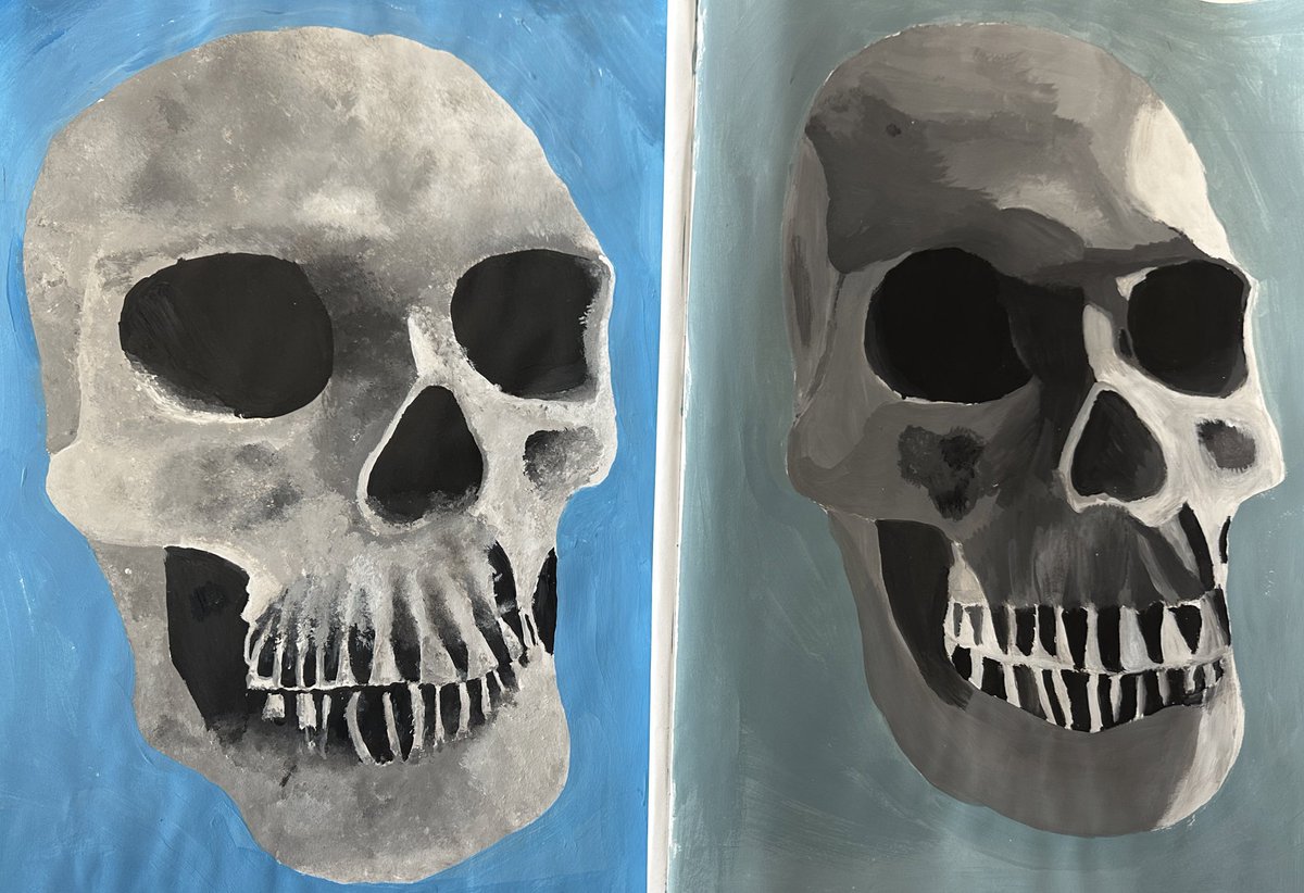 ArtDesignTech_'s tweet photo. Our excellent S3 Art pupils have completed their skull project. The focus was on recognising tone to create form, accuracy in observation and acrylic painting techniques 👏🏻 👏🏻 well done to everyone!! @MackieAcademy https://t.co/YQMaAbwOIu