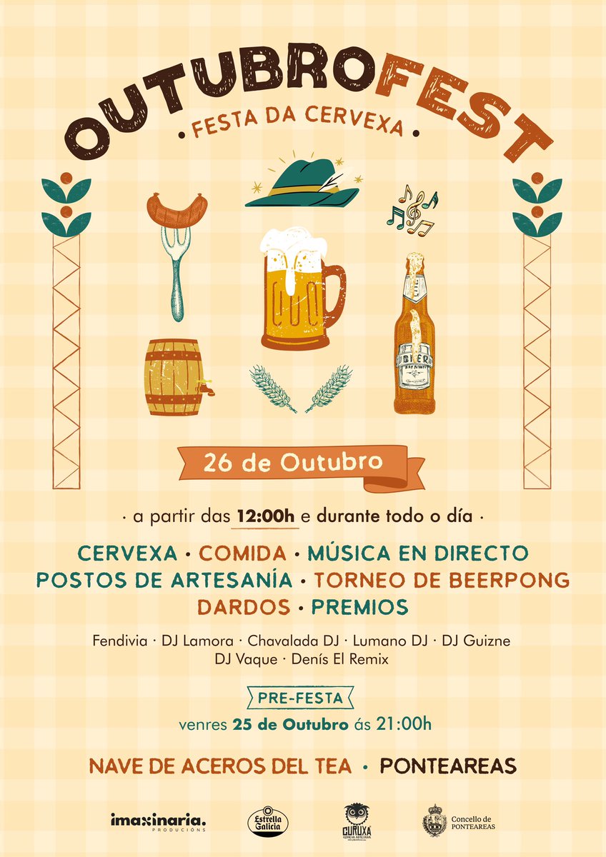 imaxinaria_prod's tweet photo. O OutubroFest chega a Ponteareas 🎉🍻

Teremos as mellores cervexas, a mellor comida e un recinto cheo de historia como é a antiga nave de Aceros del Tea. Tamén haberá música, postos de artesanía e actividades, como o torneo de beerpong, dardos e outras sorpresas 🍻✨ https://t.co/c13aO0t1VD