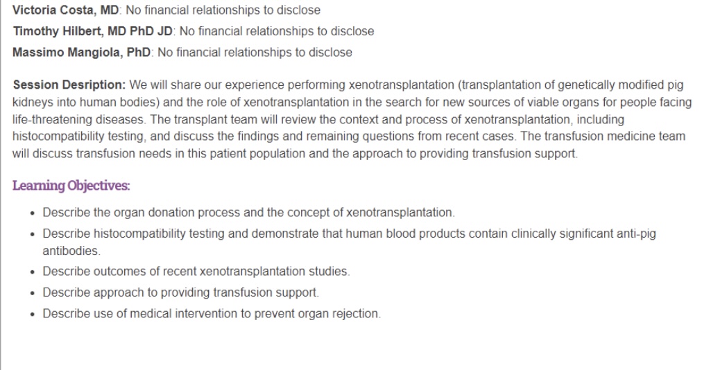Be on the watch for <a href="/nyulangone/">NYU Langone Health</a> Blood Bank directors Dr. Hilbert &amp; Dr. Costa, and NYU Transplant Institute's Dr. Mangiola at <a href="/AABB/">AABB</a> next week! They'll be discussing NYU's ongoing experience in xenotransplantation Shoutout to our incredible BB team! 🩸🫀 <a href="/nydc122/">Victoria Costa</a> <a href="/MaxMangiola_NYU/">Massimo Mangiola</a>