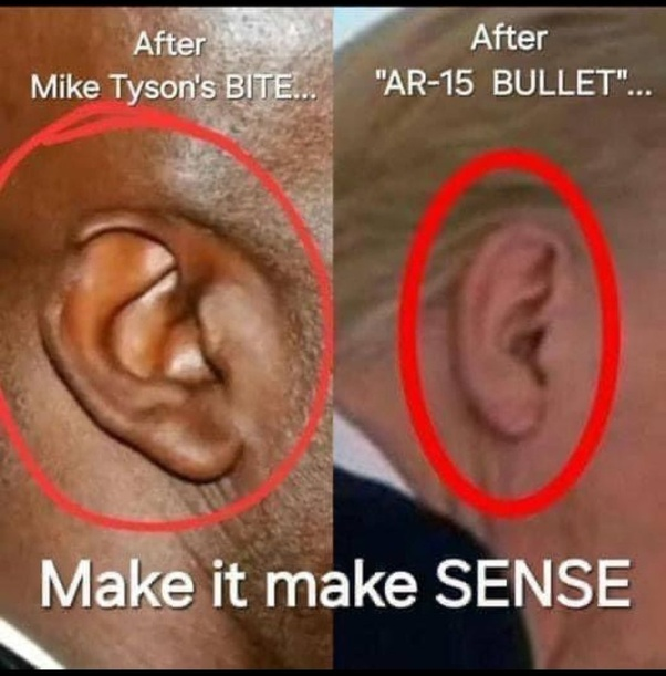 nolietees's tweet photo. @TheRichFromCali *The photo-op is the most suspect.
Then
*No Medical Report
*No heavy media coverage of the Republican shooter & his family.
*No major blaming of #Biden, #Harris or #Dems for the assasination attempt
*No cries from #Trump or #Republicans Demanding an investigation.
#SoStaged https://t.co/ItjWNwo20R
