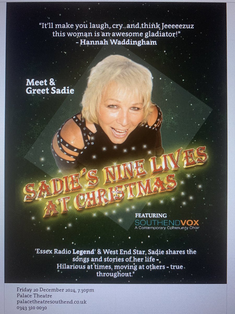sadie nine (@sadienine) on Twitter photo Here we go…. It’s the final draft of the poster for my show at The Palace <a href="/SouthendTheatre/">Southend Theatres</a> on Friday 20th December! I’m beyond excited - my girls - #dogs - are starring of course! Here we go…. It’s the final draft of the poster for my show at The Palace <a href="/SouthendTheatre/">Southend Theatres</a> on Friday 20th December! I’m beyond excited - my girls - #dogs - are starring of course!