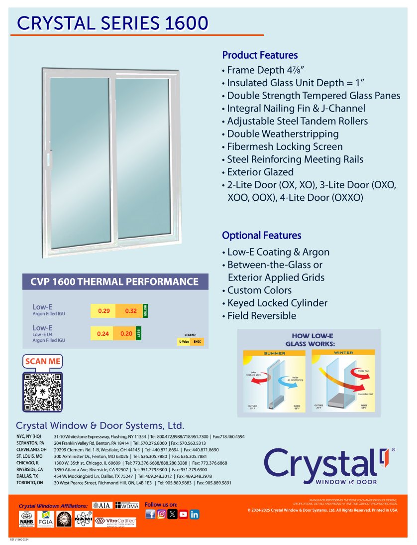 DoorCrystal's tweet image. The Crystal® Series 1600 features a high performance frame structure featuring innovative insulating air barrier technology that reduces thermal transference from exterior of window frame to interiors, and “intercept” warm edge glass spacer technology.

#CrystalWindows