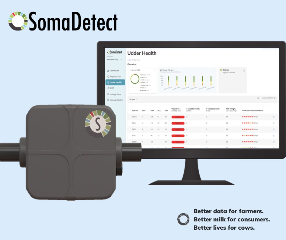 🚀SomaDetect’s SCC Monitoring Success! 🚀

We are thrilled to highlight the success of our SomaSENTINEL technology, where we’ve made significant strides in improving milk quality through real-time monitoring of Somatic Cell Count (SCC).

📊 Since installing SomaDetect, farms have