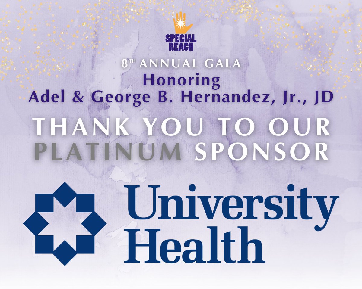 SpecialReachInc's tweet photo. We are so grateful to @UnivHealthSA for being a platinum sponsor of our Gala honoring Adel &amp; George B. Hernandez, Jr., JD. Thank you from the bottom of our hearts! For more information about our gala visit: https://t.co/5LgDV5hbwU

#specialneedschildren #takeabreak #sanantonio https://t.co/f4M7oNKPPF