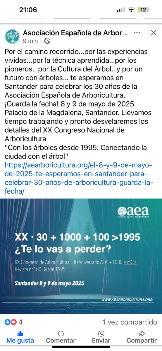 AEA, próximo congreso, 8 y 9 de mayo de 2025. Celebramos el XX Congreso,30 aniversario,número 100 de La Cultura del Árbol y ser más de 1000 socios.Bellos números para reservar la fecha <a href="/INLARBOR/">ILA Arbor</a> <a href="/ArbolAMA/">AMA Arboricultura</a> <a href="/ISAhispana/">¡Arboricultura!</a> <a href="/ISArboriculture/">ISA Arboriculture</a> <a href="/fempcomunica/">FEMP</a> <a href="/alcanduerca/">Raúl de Tapia Martin</a>  <a href="/BosqueHabitado/">El Bosque Habitado</a>