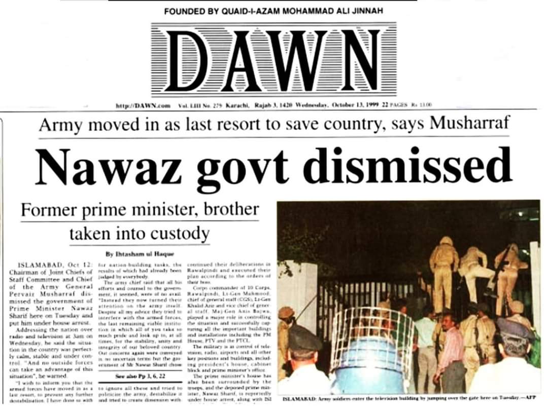 poetrazi1's tweet photo. بارہ اکتوبر 1999 جب پرویز مشرف نے نواز شریف کی حکومت کا خاتمہ کیا ۔۔ فوج گیٹ پھلانگ کر وزیراعظم ہاؤس میں داخل ہوئی ۔۔ مشرف کا جو انجام ہوا وہ سب کے سامنے ہے لیکن نواز شریف آج بھی پاکستانی سیاست کے محور ہیں
#october1999
#NawazSharif
#pervezmusharraf
@NawazSharifMNS https://t.co/YUUpAyoJht