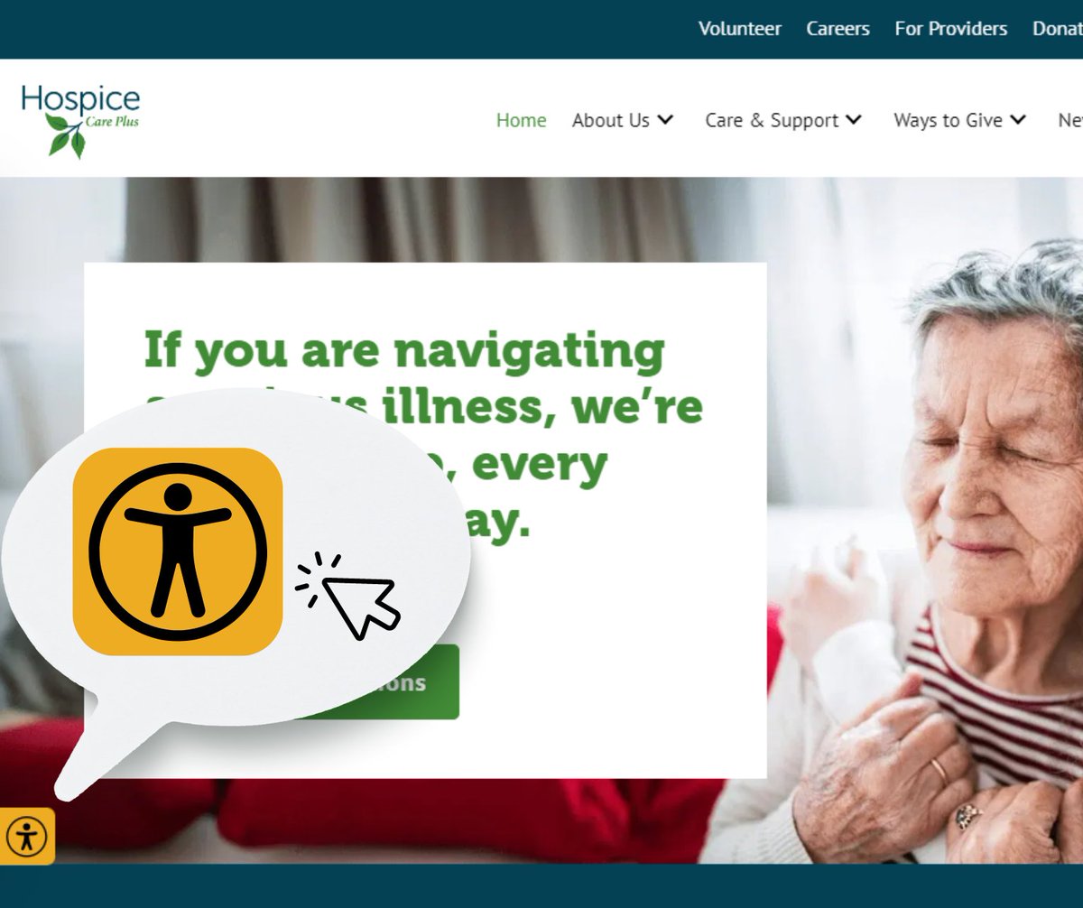 HospiceCarePlus's tweet photo. Earlier this week, we announced our new website design. Now we’d like to highlight some of its new features.

The accessibility widget makes our website compatible with assistive technologies and allows users to adjust the display to meet specific audiovisual needs.

Give it a try by visiting our website and clicking the tab on the lower left of the screen.

Our website can be found here: https://t.co/jsY9ZcG4lD