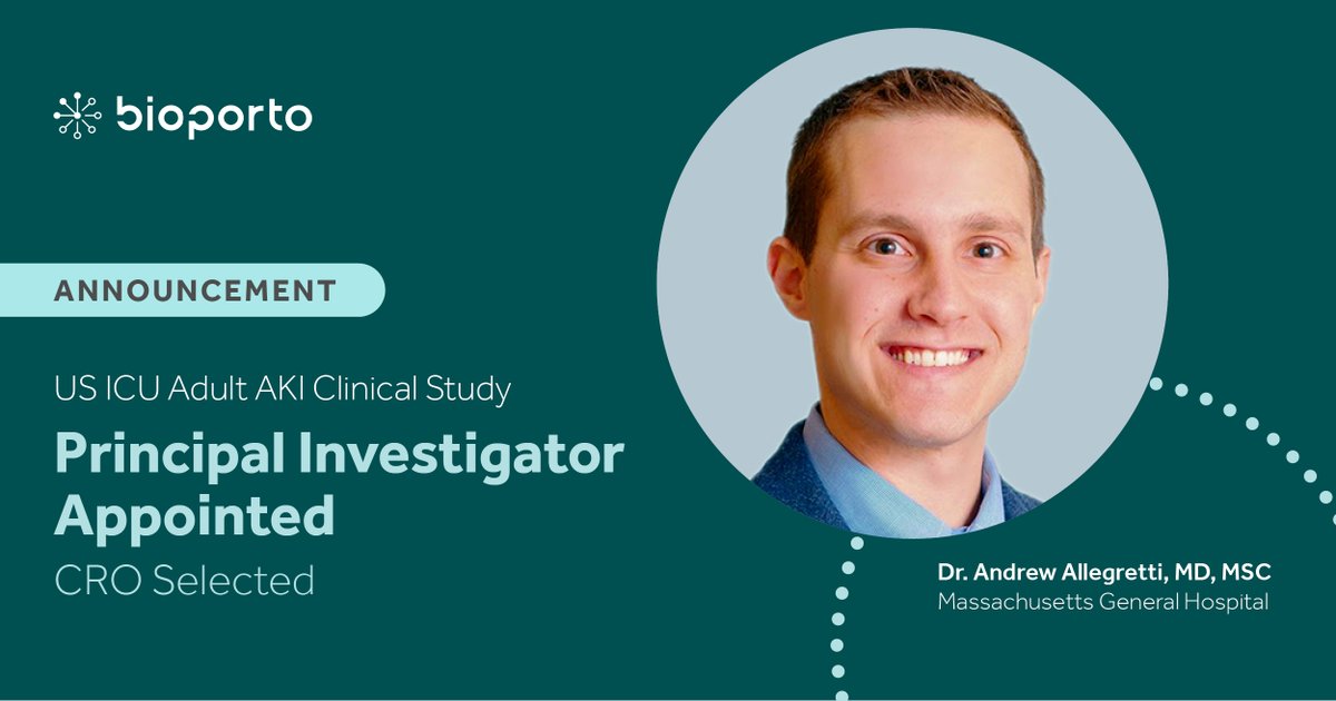BioPortoDx (@bioportodx) on Twitter photo Dr. Allegretti named PI and <a href="/ProPharma/">Pro Pharma</a> selected as CRO for the first of two studies in our upcoming Adult AKI Clinical Study. The first study will enroll US patients with the goal of determining a cut-off point for severe #AKI risk stratification in adults. #ICU #clinicaltrials Dr. Allegretti named PI and <a href="/ProPharma/">Pro Pharma</a> selected as CRO for the first of two studies in our upcoming Adult AKI Clinical Study. The first study will enroll US patients with the goal of determining a cut-off point for severe #AKI risk stratification in adults. #ICU #clinicaltrials