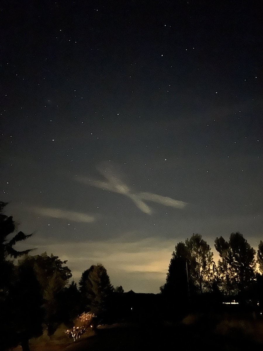 Sooo…while on a walk recently, I wasn’t sure if this was a sign to scan the sky for <a href="/Starlink/">Starlink</a> satellites, check my feed on <a href="/X/">X</a> , or give my husband a kiss…or all three. 😉 #contrails #x #night #IphonePhoto #nightsky