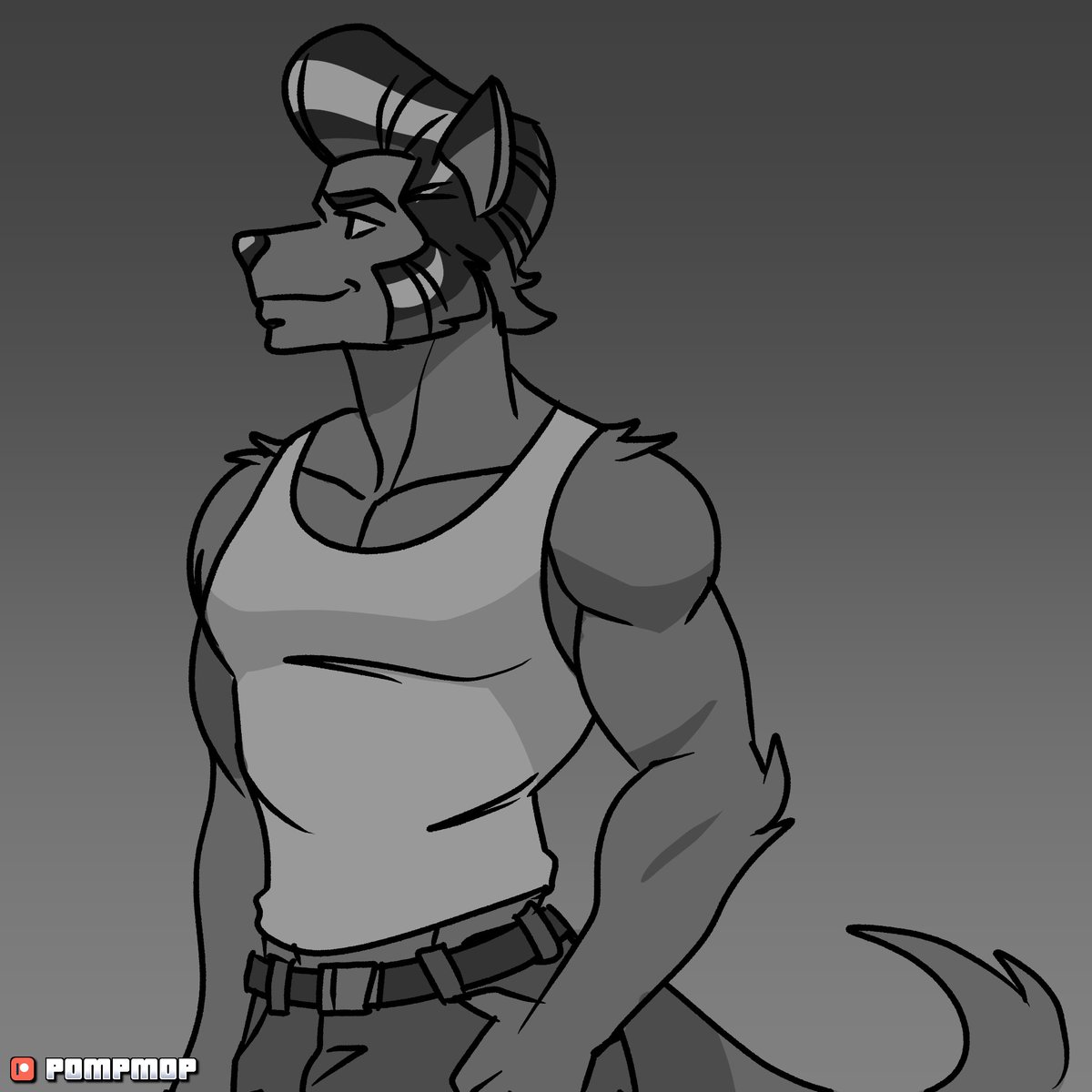 Here's a monochrome werewolf, drawn to use in a kinkier sketch on Patreon. It stands on its own though, so I'm posting it with my Halloween stuff.

discord.gg/mG98vdjp
patreon.com/pompmop

#gayart #queerart #lgbtart #pompadour #werewolf #greaser #bara #baraart #Halloween