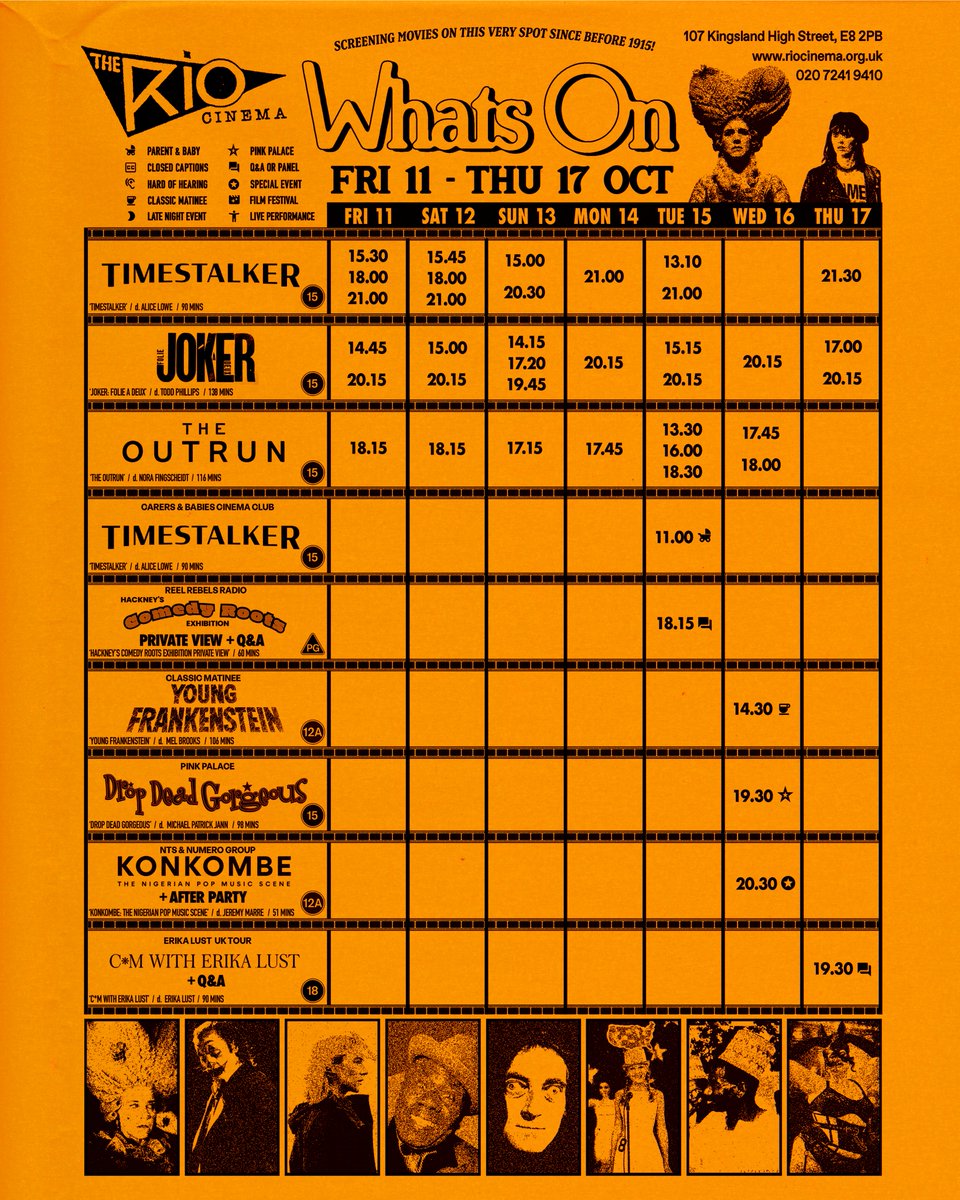 YOUR WEEKLY DIGITAL RIO LISTINGS 🎟️🍿📽️
WHAT’S ON: FRI 11 - THU 17 OCTOBER

NEW THIS WEEK:

TIMESTALKER ⏳💘😂
Genre: Comedy, Romance
Multi-talented Alice Lowe takes the classic rom-com and impales it on a very sharp-edged sword in this genre-defying romp, as insightful as it is