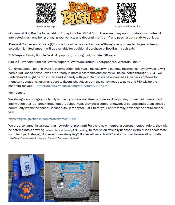 Boo Bash is around the corner <a href="/RooseveltTigers/">Roosevelt Elementary School</a> <a href="/LivoniaDistrict/">Livonia Schools</a> #livoniapride More information below.