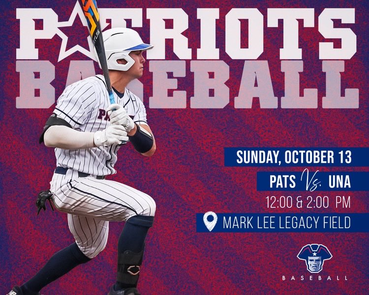 Pats vs UNA on Sunday. Great day for some college baseball in the Shoals.
See you at Patriot Park⚾️🇺🇸