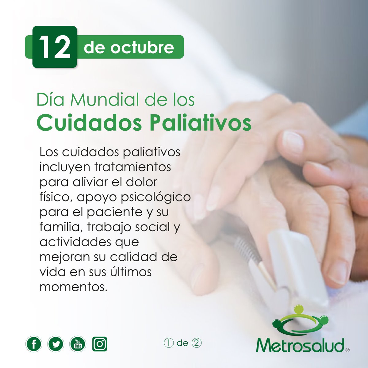 Metrosalud's tweet photo. #Hoy también se celebra el #DíaMundialDeLosCuidadosPaliativos, una modalidad terapéutica que busca ayudar, apoyar y mejorar, la situación de los pacientes con enfermedades amenazantes para la vida y a sus familias, para que puedan afrontar de mejor manera, la partida de ese ser. https://t.co/efsoVUJa6E