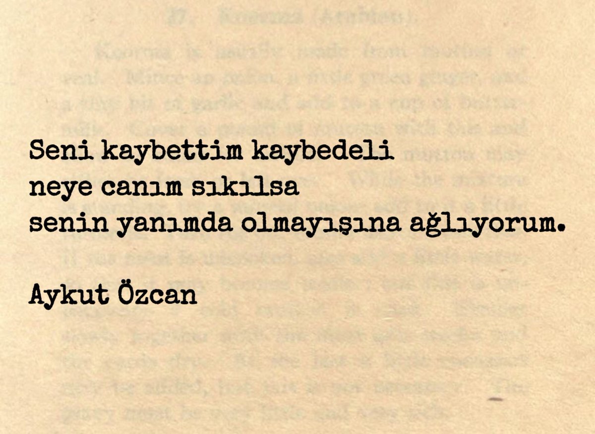 Seni kaybettim kaybedeli neye canım sıkılsa
senin yanımda olmayışına ağlıyorum.

Aykut Özcan