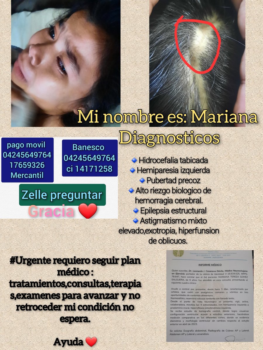 mariani87784922's tweet image. Ruego la ayuda para la continuidad d mis tratamientos estoy sin anticonvulsivo y hoy m tenian q colocar amp decapeptyl faltan $280 aunafo qno he estado bien d salud 🥺 AYUDAME A VIVIR .
pago movil 
04245649764
17659326
mercantil 

Banesco 
04245649764
ci 14171258
 
Zelle al dm