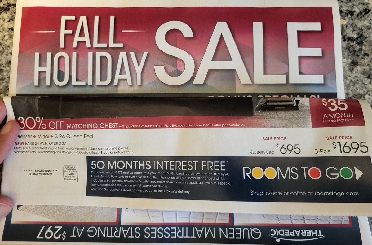 At first, I wondered what "Fall Holiday" is, then I realized that Rooms To Go is refusing to call it either Indigenous People's Day OR Columbus Day.