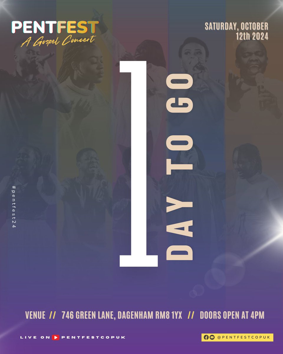 Tomorrow is the day!!!!! Pentfest ‘24 is around the corner and babbyy the energy is unmatched because God is going to do his thing and you cannot afford to miss it!!
-
Join us tomorrow for 
Pentfest ‘24
746 Green Lane,
Dagenham
RM8 1YX

Doors open at 4pm
#pentfest24