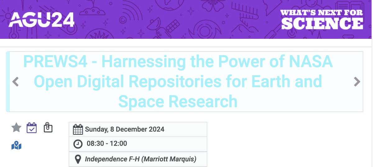 SAO/NASA Astrophysics Data System (ADS) (@adsabs) on Twitter photo π Attending #AGU24 in Washington, DC? Be sure to join the pre-meeting workshop co-hosted by <a href="/SciXCommunity/">SciXCommunity</a>, <a href="/NASAdata/">NASA Data Science</a>, & the NASA Science Discovery Engine! Happening Sun, Dec 8, 2024, 08:30 AM - 12:00 PM at the Marriott Marquis. Add ticketed event PREWS4 when you register! πβ¨ π Attending #AGU24 in Washington, DC? Be sure to join the pre-meeting workshop co-hosted by <a href="/SciXCommunity/">SciXCommunity</a>, <a href="/NASAdata/">NASA Data Science</a>, & the NASA Science Discovery Engine! Happening Sun, Dec 8, 2024, 08:30 AM - 12:00 PM at the Marriott Marquis. Add ticketed event PREWS4 when you register! πβ¨