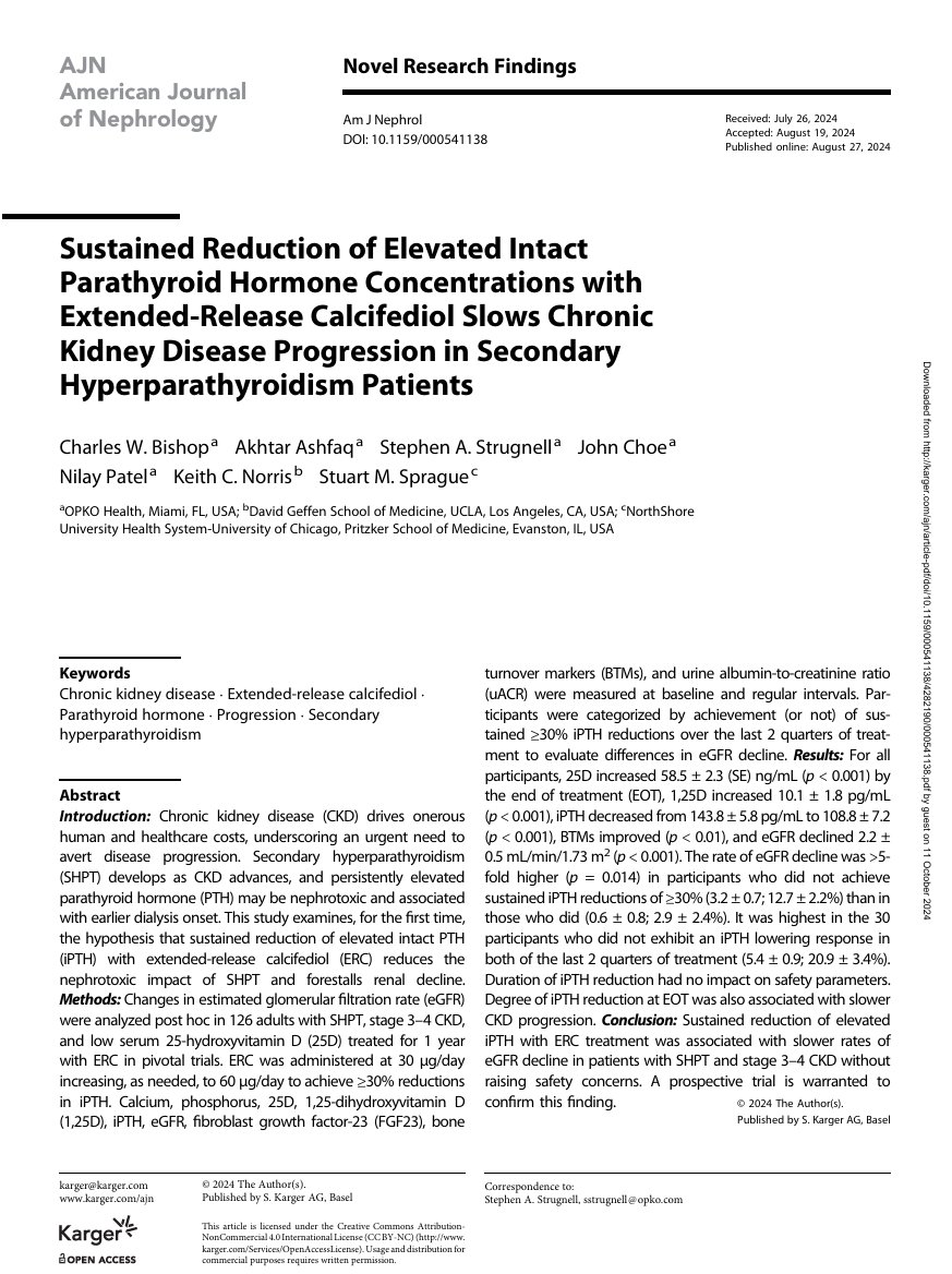 Edgar V. Lerma 🇵🇭 (@edgarvlermamd) on Twitter photo Sustained reduction of elevated iPTH with extended-release calcifediol treatment was associated with slower rates of eGFR decline in patients with SHPT and stage 3-4 CKD without raising safety concerns ca. 2024 from <a href="/NephroKarger/">Nephrology | Karger</a> #Nephpearls #CKDMBD
📌 A prospective trial is Sustained reduction of elevated iPTH with extended-release calcifediol treatment was associated with slower rates of eGFR decline in patients with SHPT and stage 3-4 CKD without raising safety concerns ca. 2024 from <a href="/NephroKarger/">Nephrology | Karger</a> #Nephpearls #CKDMBD
📌 A prospective trial is