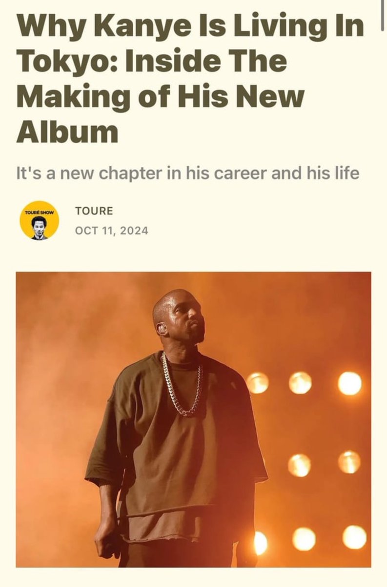 GoodAssSub's tweet photo. New article on Ye

Focused on “Bully”, the article claims that Ye is planning to be the only producer for his new album, he is living in a hotel in Tokyo and that he is recording from his hotel room https://t.co/nM4kHHvEbM