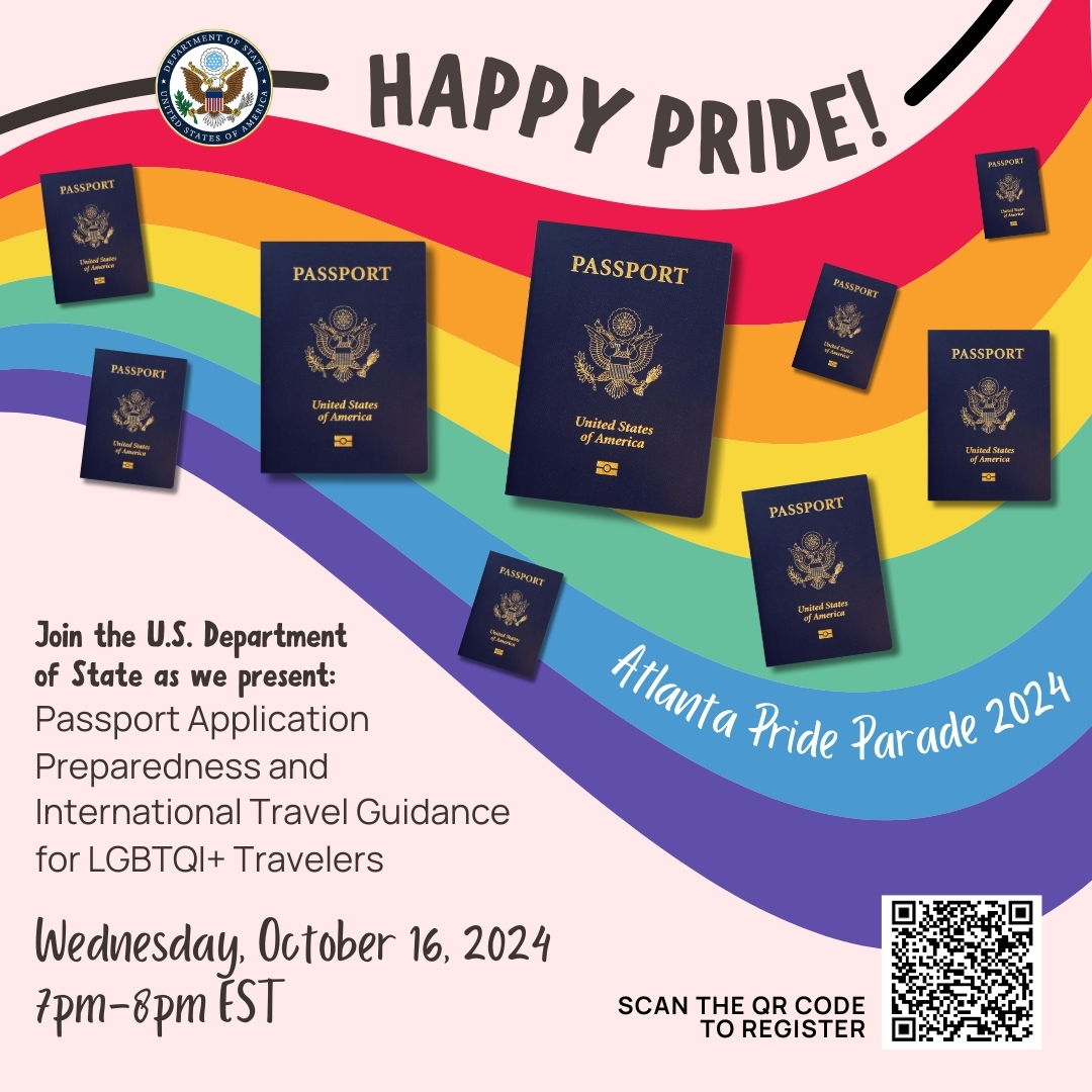 GSUCampusSrvcs's tweet image. Will your next vacation or business trip include travel outside of the United States? 
Join a live Zoom presentation on U.S. Passport Application Preparedness and International Travel Guidance for LGBTQI+ Travelers:  forms.office.com/Pages/Response…
