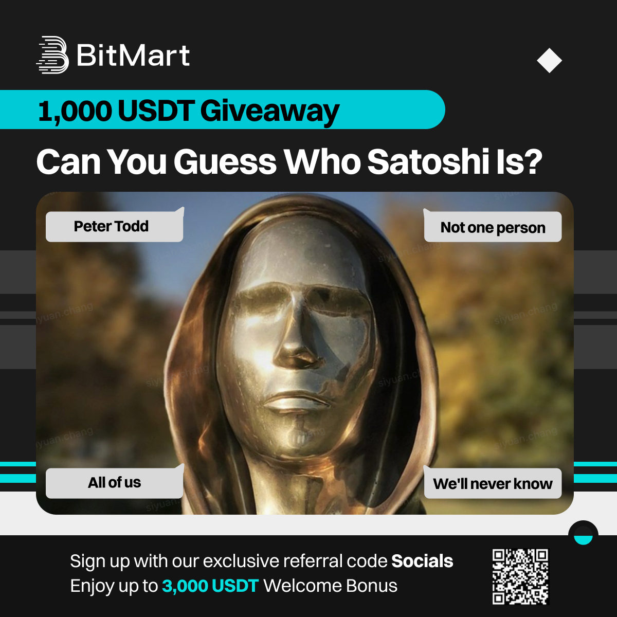 BitMartExchange's tweet photo. Who is Satoshi? 🤔 @HBO claims to have the answer!

Drop your guess below, or maybe... we’ll never know! 🕵️‍♂️

1️⃣Follow us
2️⃣QT with your answer &amp; tag 3 friends
3️⃣Fill: https://t.co/5X6eorLw9o

#satoshi #petertodd #crypto https://t.co/tE5wCC91RT