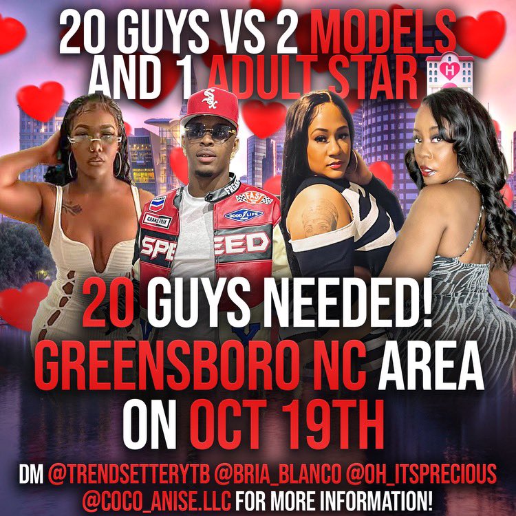 contentwithcoco's tweet photo. 🎉Calling all fun-seekers in Greensboro, NC! Join us for the ultimate showdown at the “20 People vs 2 Models &amp; a 🌽 Star”!🌟 We need YOU to bring the energy and fill the crowd! 🙌 DM anyone on the flyer to snag your spot! Who’s in?! https://t.co/RiO5pbH99c