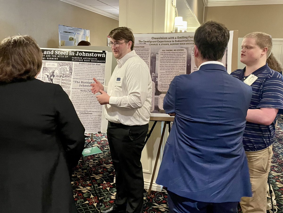MelissaFordPhD's tweet photo. I’m so proud of my students who presented at @pa_history conference in Johnstown today! Great posters, great banquet, thanks #PHA! #history #historyconference #PHA2024 @slipperyrocku @SRUHistoryDept https://t.co/eOfGUi8w0l