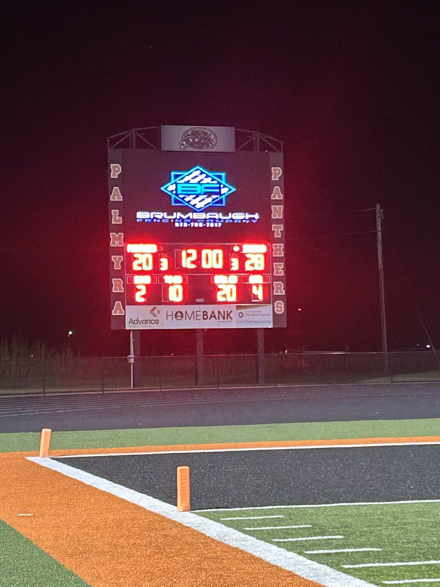 End 3
Clark County - 28
Palmyra - 20
<a href="/ChrisDuerr/">Chris Duerr</a> <a href="/BreidyTV/">Brendan Reidy</a> @VictoriaBor22 @ben_schmidt_ <a href="/MikeThomasHCP/">Mike Thomas</a> <a href="/SchuckSports/">Matt Schuckman</a> <a href="/missouri_sports/">Missouri Sports Network</a> <a href="/scoreboardguy/">SCOREBOARD GUY</a> <a href="/ClarenceCanno13/">Clarence Cannon Conference</a>