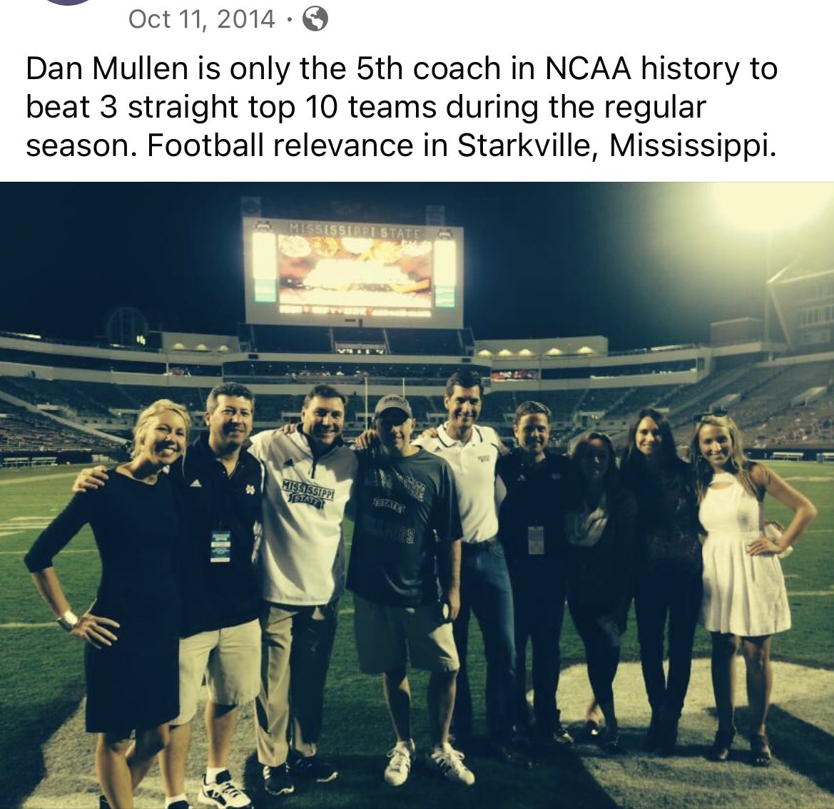 RaisinKane66's tweet photo. October 11, 2014.
The greatest night in Davis Wade Stadium history as ten years ago @CoachDanMullen took Mississippi State to #1 in the country. Starkville was absolute electric that night!
#LifetimeMemory
#10YearAnniversary
#MississippiStateFootball
#DanMullen https://t.co/VpBZjJ97S8