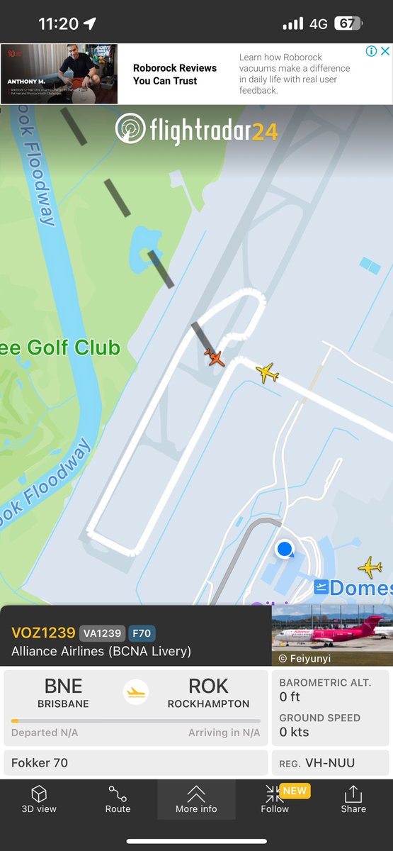 aborted Foker Jet take off, stopped near the Brisbane Airport runway for past 45 min