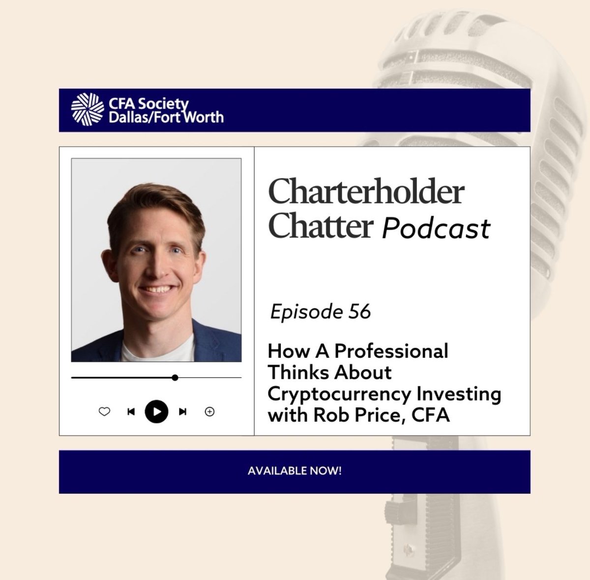 Join me and Rob Price, CFA as we talk through how a PROFESSIONAL thinks about cryptocurrency investing. 

🎙️ Spotify: buff.ly/4gZbcsr 
🎙️ Apple Podcasts: buff.ly/4h4gx1K 

@cfadfw, <a href="/SMC_rob/">Rob Price</a>