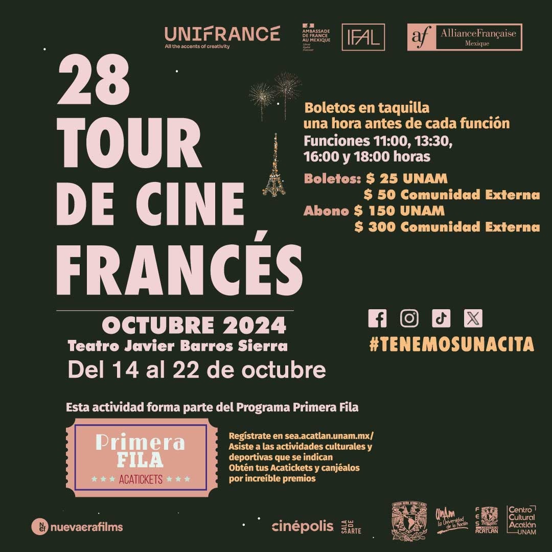 FES_ACATLAN's tweet photo. 📌 Público cinéfilo de la Facultad, ¡el Tour de Cine Francés 🇫🇷 regresa a #Acatlán! Checa la cartelera 👇 #ACÁnosVemos #UnCineDiferente https://t.co/M9hbsxYfC1