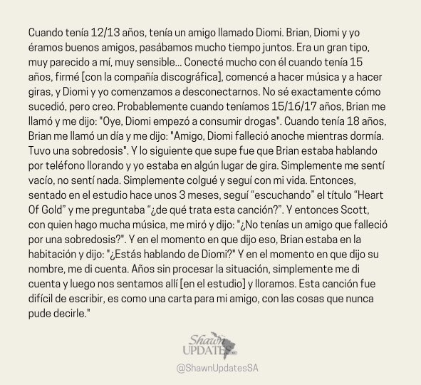 ShawnUpdatesSA's tweet photo. 🎙| Shawn Mendes en un reciente podcast contando cómo fue realizar “Heart Of Gold” y la historia que hay detrás de todo este proceso. https://t.co/OTkIl1zepQ