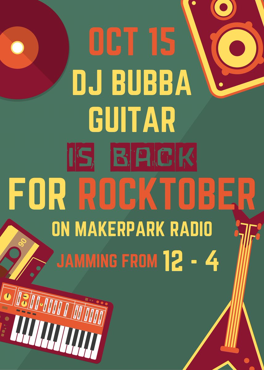 NEXT TUESDAY BABY!  Bubba Guitar’s back on the MakerParkRadio cyber airwaves 🎶🎸💥
Come along for the Rn’R funky soulful punky fun…See ya then 😘