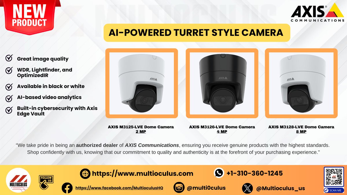 Multioculus_us's tweet image. Axis Communications’ new AI-powered turret-style dome camera delivers superior image quality in 2MP, 4MP, or 8MP resolutions. Featuring AXIS Object Analytics, this camera doesn’t just record—it identifies and classifies objects like humans and vehicles for smarter monitoring.