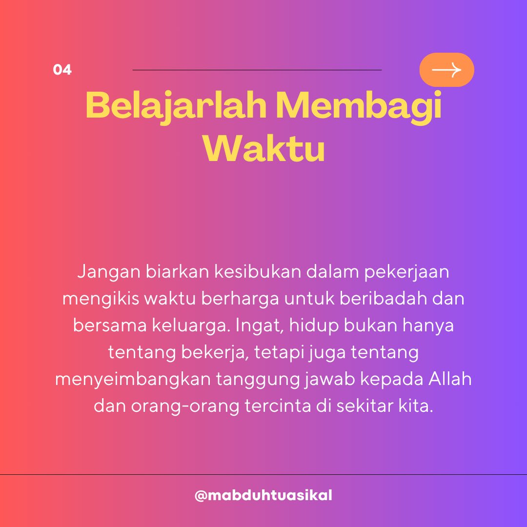 mabduhtuasikal's tweet photo. "Mari belajar menyeimbangkan karir dan keluarga, seperti teladan Rasulullah ﷺ. Jangan biarkan kesibukan membuat kita lupa akan waktu berharga bersama orang tercinta. Hindari burnout, jaga keseimbangan hidup, dan jadilah yang terbaik bagi keluarga. Ayo hadiri Halal Talkshow 'Selalu Sibuk, Lupa Hidup?' pada Ahad, 13 Oktober 2024, untuk dapatkan wawasan inspiratif! 📅✨"