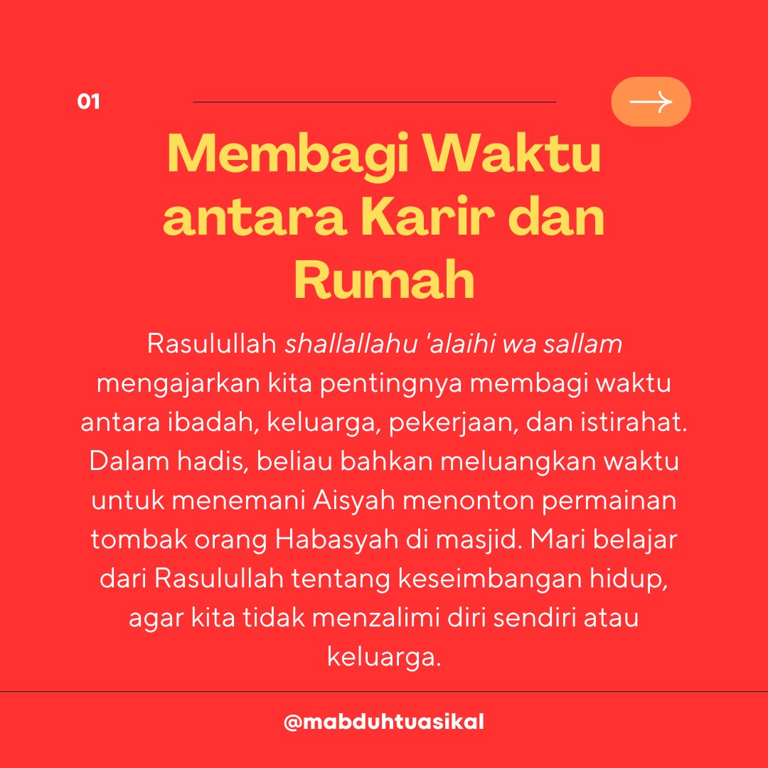 mabduhtuasikal's tweet photo. "Mari belajar menyeimbangkan karir dan keluarga, seperti teladan Rasulullah ﷺ. Jangan biarkan kesibukan membuat kita lupa akan waktu berharga bersama orang tercinta. Hindari burnout, jaga keseimbangan hidup, dan jadilah yang terbaik bagi keluarga. Ayo hadiri Halal Talkshow 'Selalu Sibuk, Lupa Hidup?' pada Ahad, 13 Oktober 2024, untuk dapatkan wawasan inspiratif! 📅✨"
