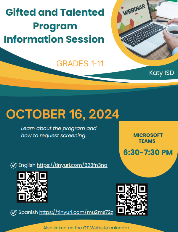 Grade 1-11 Families: GT online information sessions are set for this Tuesday from 6:30 - 7:30 PM on Microsoft TEAMS.
Find out about the program and how to request screening.
#HayesHawks #USEStallions